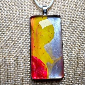 Pendant Necklace Artisan Unique OOAK Handmade Hand painted 2x1 Rectangle 4174 B